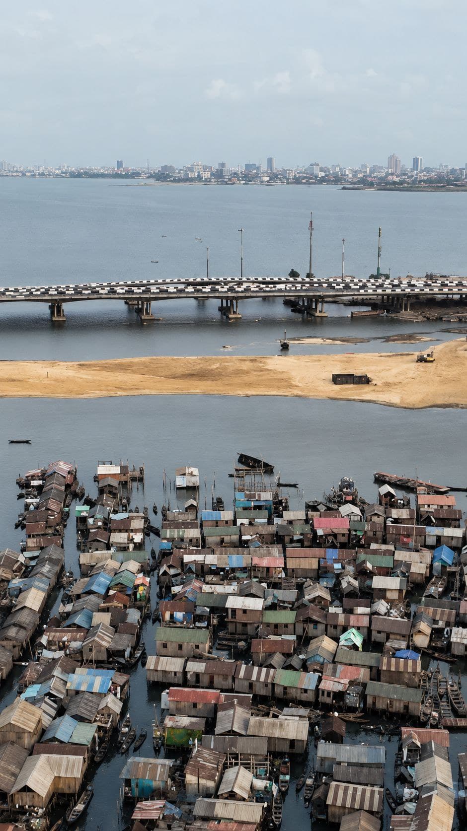 Aerial view of reclamation works at Makoko
